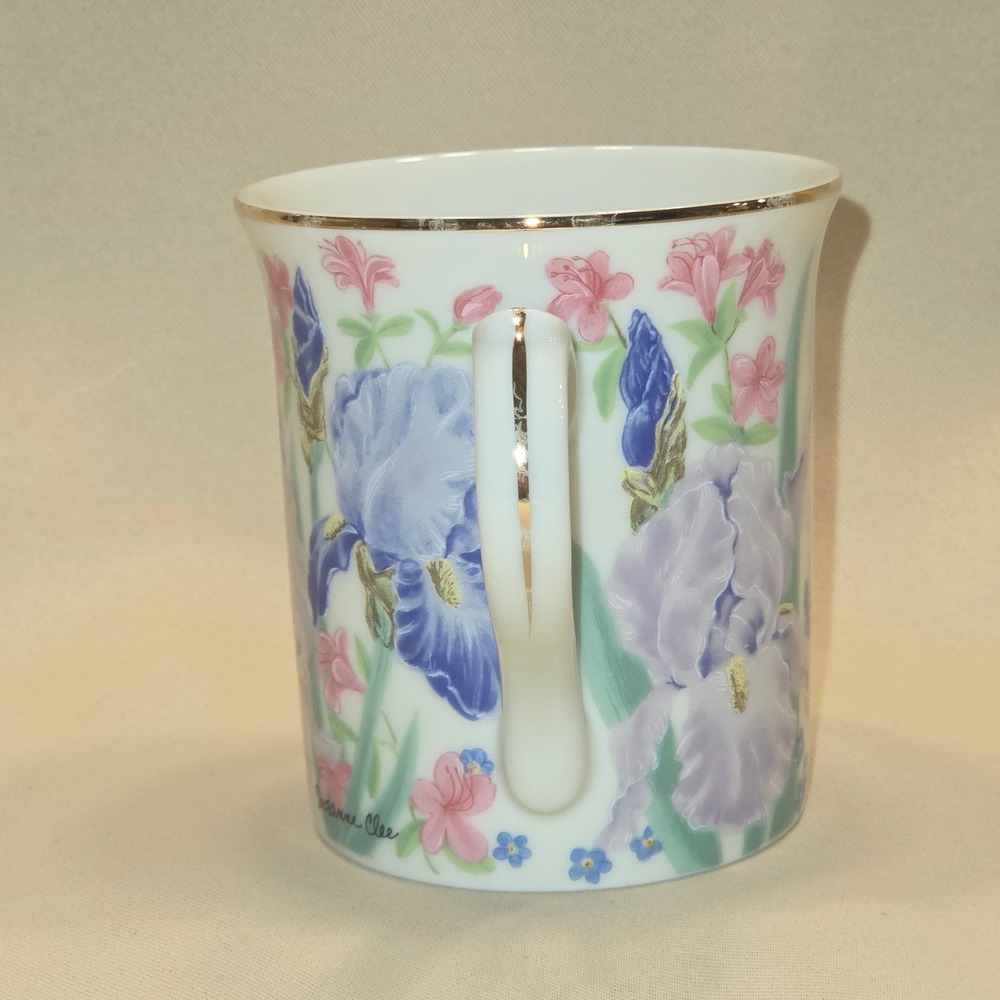 Lenox Suzanne Clee Iris Porcelain Mug Flower Blossom 1995 Gold Rim Floral - Picture 2 of 6